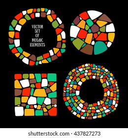 Set of Mosaic design elements in different forms. Ceramic tile texture. Easy to recolor.  