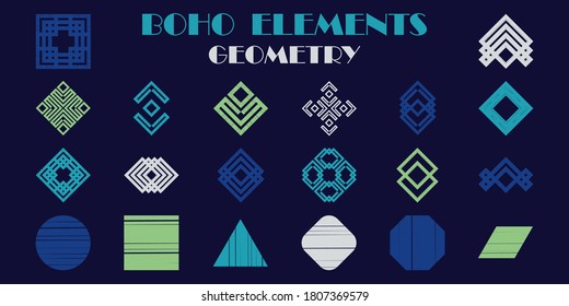 Establecer: Mosaico con formas geométricas. Diseño con eclosión manual. Textil. Ornamento étnico de boho. Ilustración vectorial para diseño web o impresión.