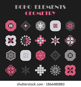 Set: Mosaic with geometric shapes. Design with manual hatching. Textile. Ethnic boho ornament. Vector illustration for web design or print.