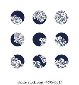 Set of mosaic lace logo in stamp style. Stencil abstract monograms