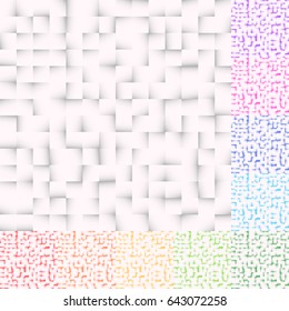 Set of mosaic patterns in several color. Squares pattern, squares texture with random fills. Each tile is seamlessly repeatable.