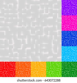 Set of mosaic patterns in several color. Squares pattern, squares texture with random fills. Each tile is seamlessly repeatable.