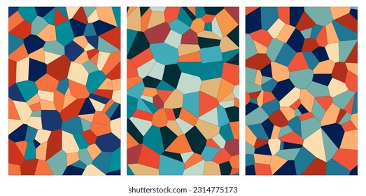 Set of mosaic posters in retro colors. Abstract, trendy background. Vector