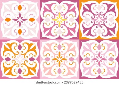Fijar el patrón de las costuras de color rosa suave de mosaico. Ornamento de época marroquí como fondo, para tela, papel pintado, textiles, sitios web, decoración doméstica (almohadas, toallas, servilletas), vajilla  