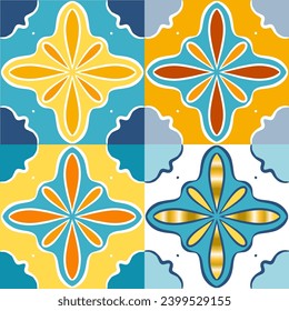 Set mosaic turquoise yellow , indigo seamles pattern. Moroccan vintage ornament as backgrounds, for fabric, wallpaper, textile, websites, home decor (pillows, towels, napkins), tableware