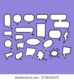 Conjunto de burbujas de charla vintage de mosaico. Globos de habla de píxeles. Cuadro de diálogo Pixel art. Ilustración vectorial