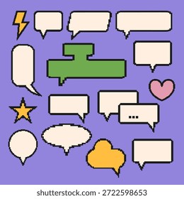 Set of mosaic vintage talk bubbles. Pixel speech balloons. Pixel art dialogue box. Vector illustration