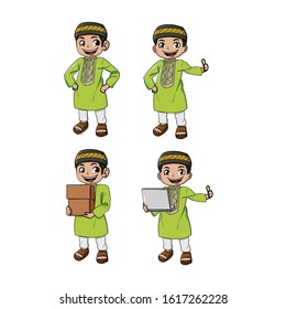 set moslem islamic character vector illustration