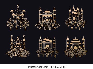 Set of mosque with flower design