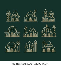 Set of Mosque Hand drawn Illustration