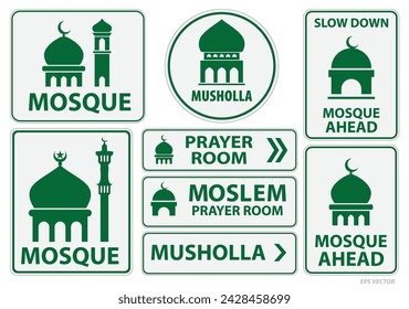 conjunto de icono de la mezquita o signo de la sala de oración aislado. Eps