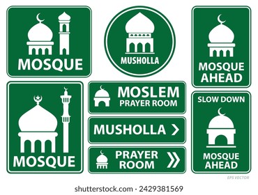 set of  mosque icon or prayer room sign isolated. Eps