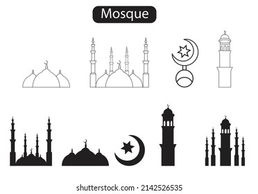 Eine Reihe von Moschee-Symbolen und Silhouetten 