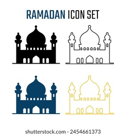 Set of Mosque icons. Vector illustration in flat style