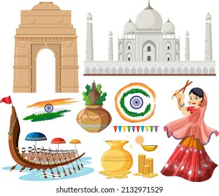 Set of mosque and indian elements illustration