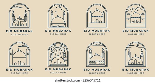 set mosque line art logo minimalist with emblem vector illustration template design