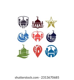 Set mit Moschee-Logo-Design, Vorlage für Vektorgrafik-Logo