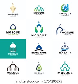 set of mosque logo icon vector for islamic company business