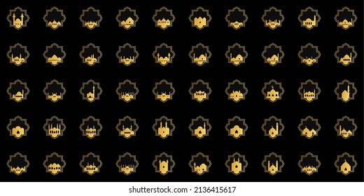 Set of mosque ornament illustration. mosque frame illustration