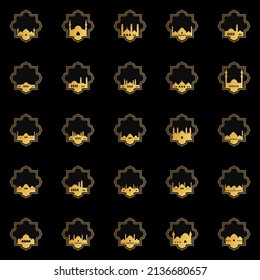 Set of mosque ornament illustration. mosque frame illustration