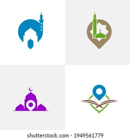 Set of Mosque Point logo design vector illustration, Creative Islamic logo design concept template, symbols icons