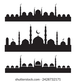 set of mosque silhouette. mosque vector and illustration