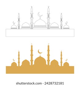 conjunto de silueta de la mezquita. vector de la mezquita e ilustración