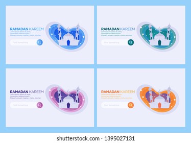 Set Of Mosque Web Design Template. Happy Ramadan