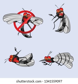 set of mosquito cartoon_stop mosquito sign