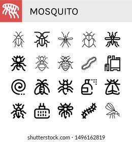 Set of mosquito icons such as Flea, Cockroach, Mosquito, Stink bug, Pheidole, Ant, Bed bug, Centipede, Pesticide, Mosquito coil, Moth, Insecticide, Weevil, repellent ,