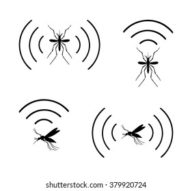 Set of mosquito silhouettes isolated on white background. Aegypti mosquito spread virus. Zika virus vector concept. Aegypti mosquito vector. Virus carrier. Virus distributor. Zika virus spread