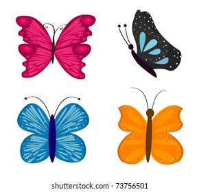 Set of for most beautiful butterflies, vector illustration
