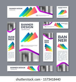 Set of most effective web banner sizes, layout background design corporate geometric gradient style, applicable for header, footer, vector template