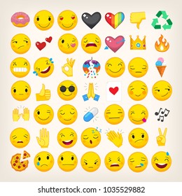 Conjunto de emoticons mais populares. Emojis desenhados à mão vetor plano com cores simples. Ícones de arte de linha isolados. Parte 3