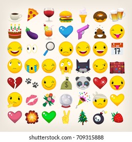 Set Of Most Popular Emoticons. Flat Vector Emoji.