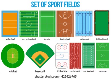 Set of most popular sample sport fields in a simple outline. Flat design. Vector illustration.