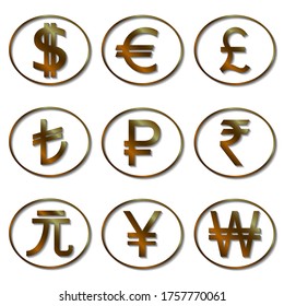 Set of most used currency symbols.