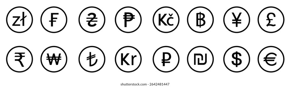 set most used currency symbols icon