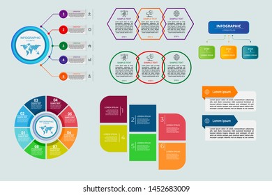 Set of most useful infographic, timeline infographic, steps and options, workflow, puzzle, circle diagram, vector eps10 illustration.
