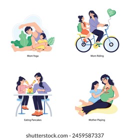 Set of Mother Bonding Flat Illustrations 