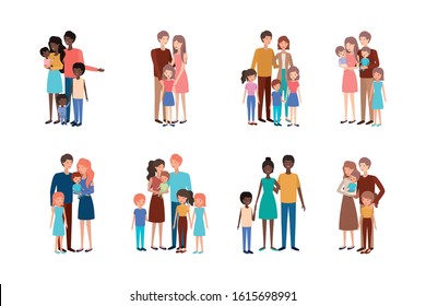 Set of mother father and kids design, Family relationship generation lifestyle person character friendship and portrait theme Vector illustration