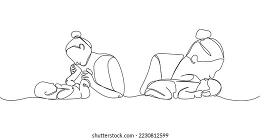 Set mother and newborn one line art  Continuous line drawing newborn  motherhood  family  love  child  care 