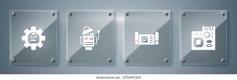 Establezca el chip digital de la motherboard, el plano de robot y . Paneles de vidrio cuadrado. Vector