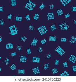 Set Motherboard, Eye scan, Neural network and Cryogenic capsules on seamless pattern. Vector
