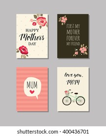 Set of Mother's day cards. Collection of vector templates for  scrapbooking, journaling, congratulations and cards.