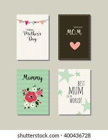 Set of Mother's day cards. Collection of vector templates for  scrapbooking, journaling, congratulations and cards.