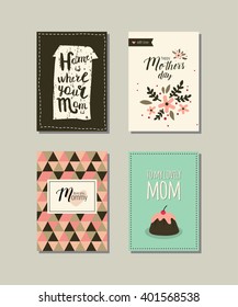 Set of Mother's day cards. Collection of vector templates for  scrapbooking, journaling, congratulations and cards.