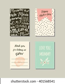 Set of Mother's day cards. Collection of vector templates for  scrapbooking, journaling, congratulations and cards.