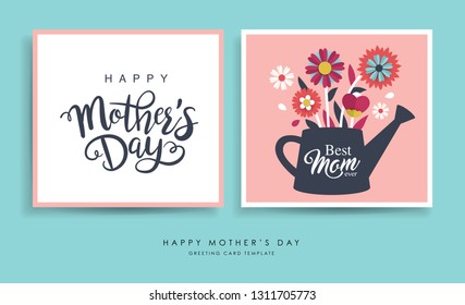 Set of Mother's Day greeting cards with paper cut flowers and typography