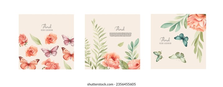 Set of Mothers day greeting cards. Collection of textured delicate Happy Mother's day greeting cards with flowers. Banner, poster, invitation greeting card templates with lovely spring flowers